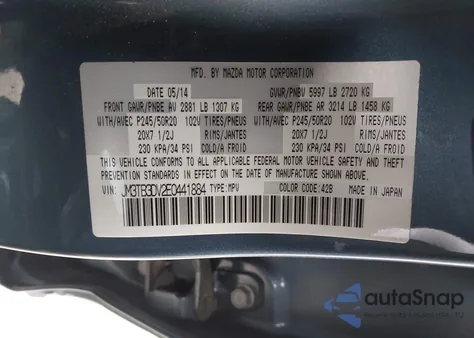 2014 Mazda Cx-9 Grand Touring from USA, damaged, VIN JM3TB3DV2E0441884